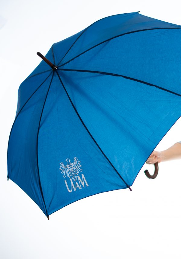 Granatowy parasol automatyczny z logo UAM