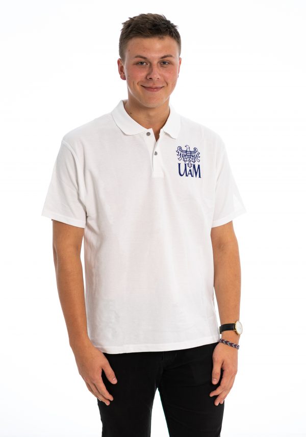 Biała koszulka polo z logo UAM
