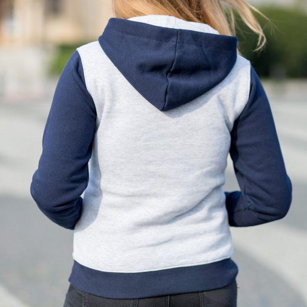 Granatowo-szara bluza nierozpinana (kangurek) damska z logo UAM z tyłu