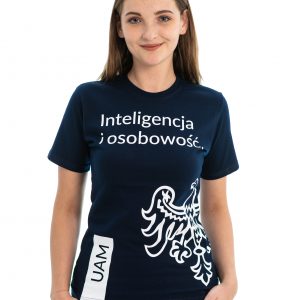 Wyróżniony T-shirt UAM granatowy z polskim hasłem